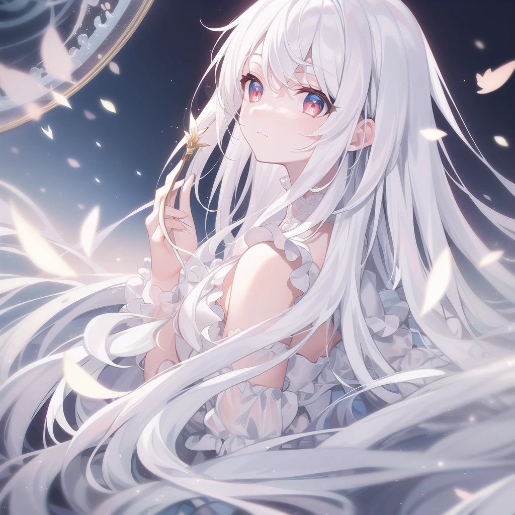 ((masterpiece, best quality))++, Detailed lighting+, Fine hair+, Detail Hand+ ,1 girl, miss, Neat long hair, Crimson eyes, beautiful eyes, Young white hair,,(Beautiful white hair:1.5),(Beautiful and delicate eyes), high resolution+,Glass tones, Reflective eyes, {{angle}} , Very detailed wallpaper, Original, Very beautiful CG,firefly,nature,