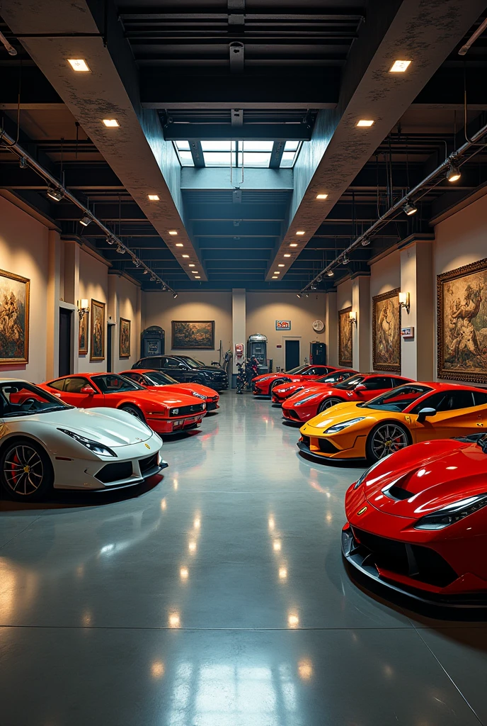 Garage of millionaire cars and motorcycles
