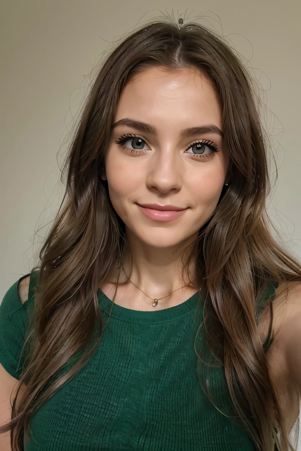1 femme 28 ans, fou détaillé, 8k ,femme grise , yeux vert, cheveu boucler, corps complet, visage joyeux, souriante, lèvre fine, boucle d'oreille, collier, Vêtements de style femme d&#39;affaires, avec fond dans un restaurant chic