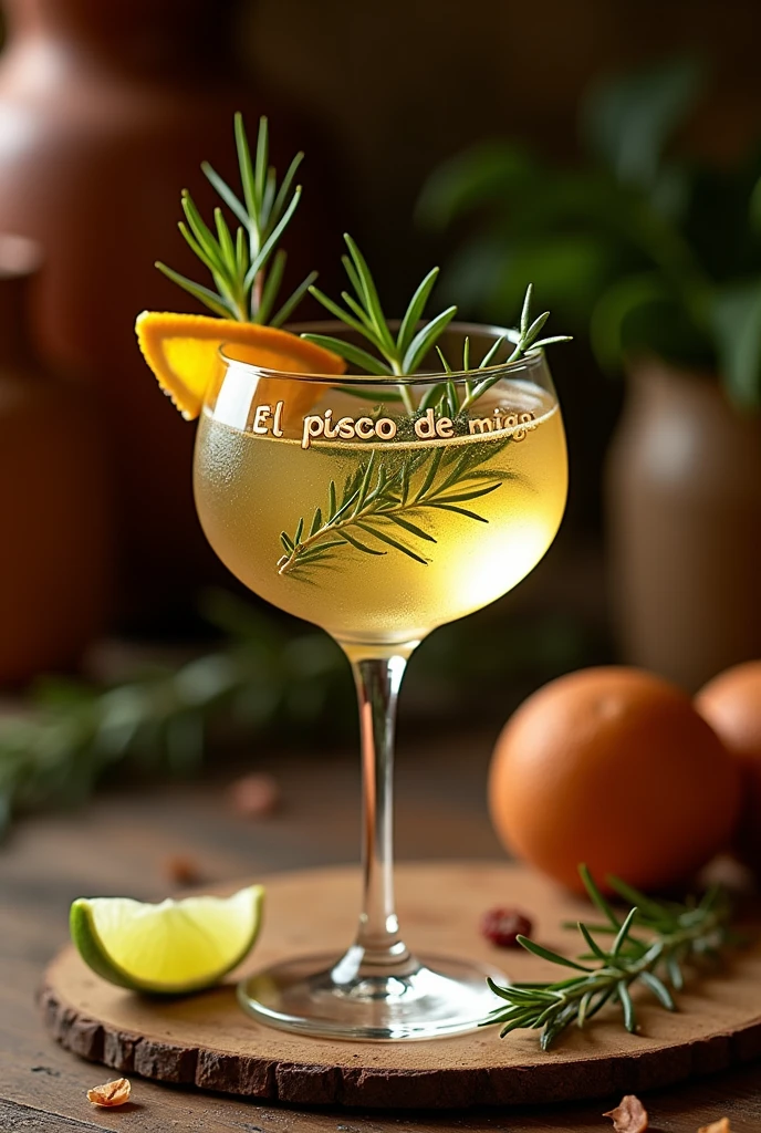 Give me a picture of a Peruvian pisco with herbs called &quot;El pisco de Miguel&quot;