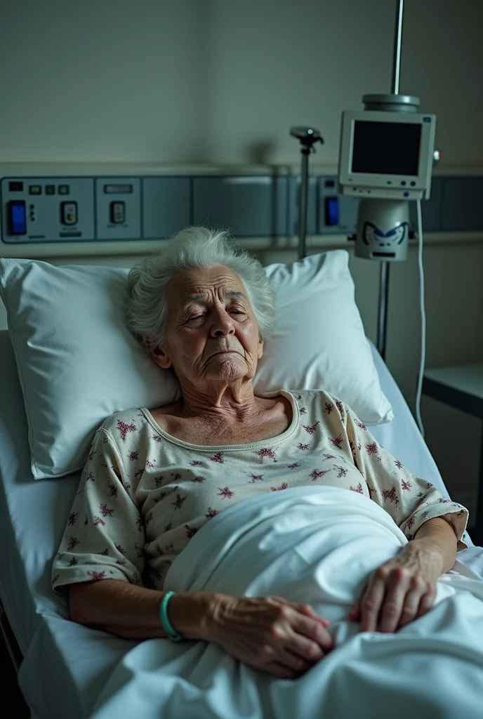 An elderly woman with chickenpox in a hospital
