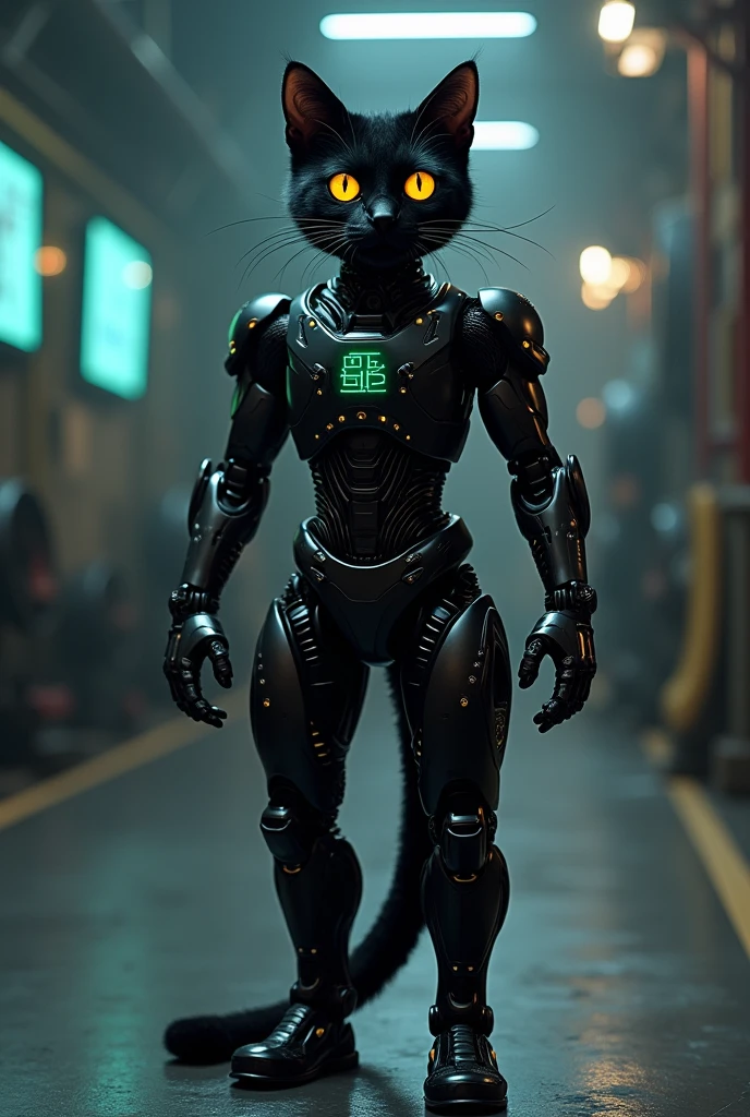 Black cat in robot avatar