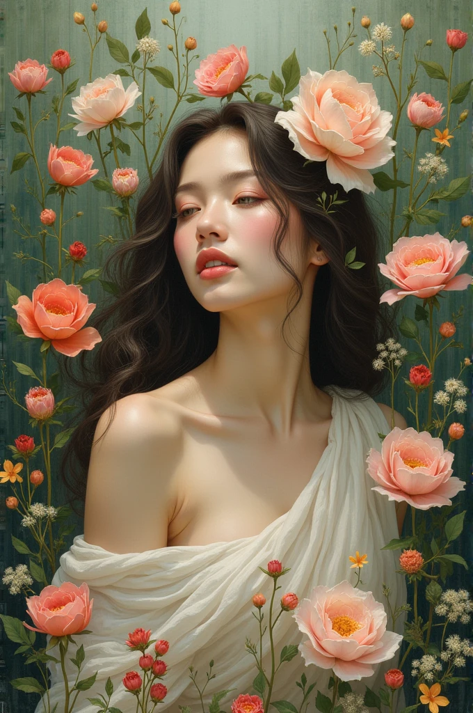 Women&flower with art