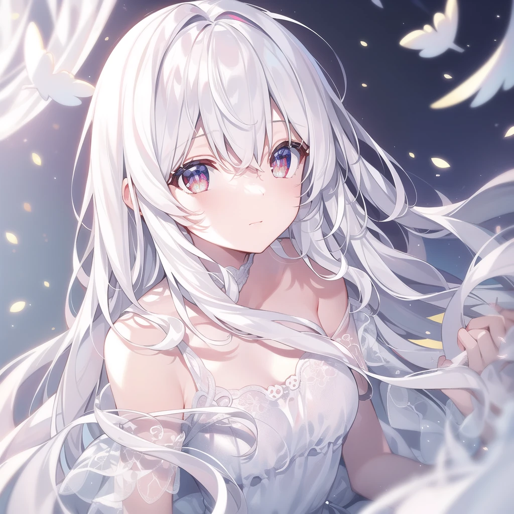 ((masterpiece, best quality))++, Detailed lighting+, Fine hair+, Detail Hand+ ,1 girl, miss, Neat long hair, Crimson eyes, beautiful eyes, Young white hair,,(Beautiful white hair:1.5),(Beautiful and delicate eyes), high resolution+,Glass tones, Reflective eyes, {{angle}} , Very detailed wallpaper, Original, Very beautiful CG,firefly,nature,