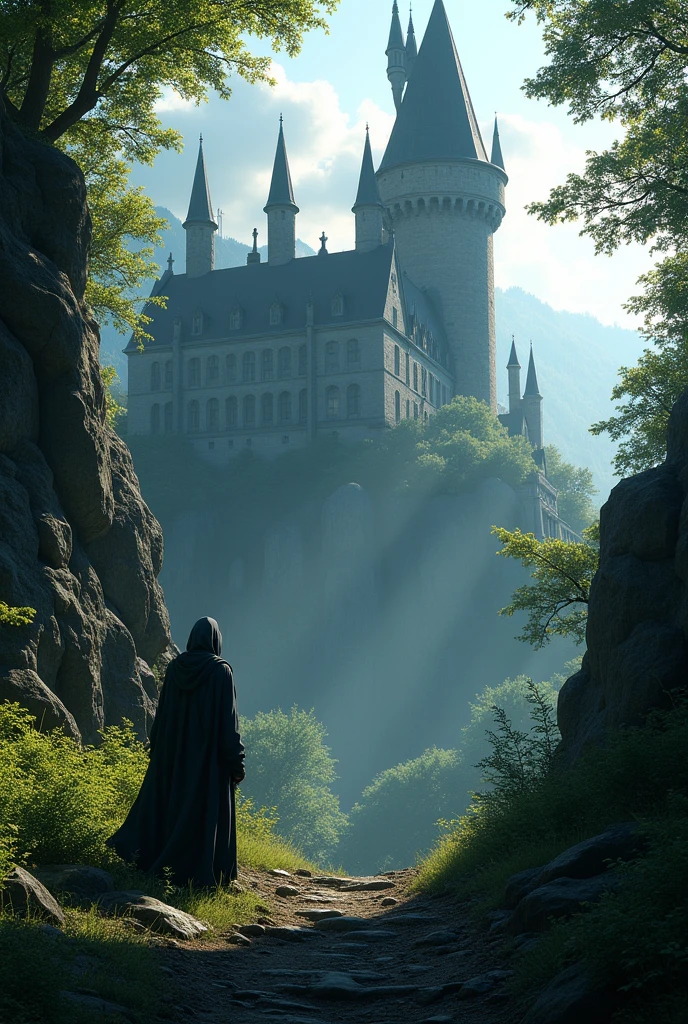 Hiding in a bush near a giant's black castle looking for me