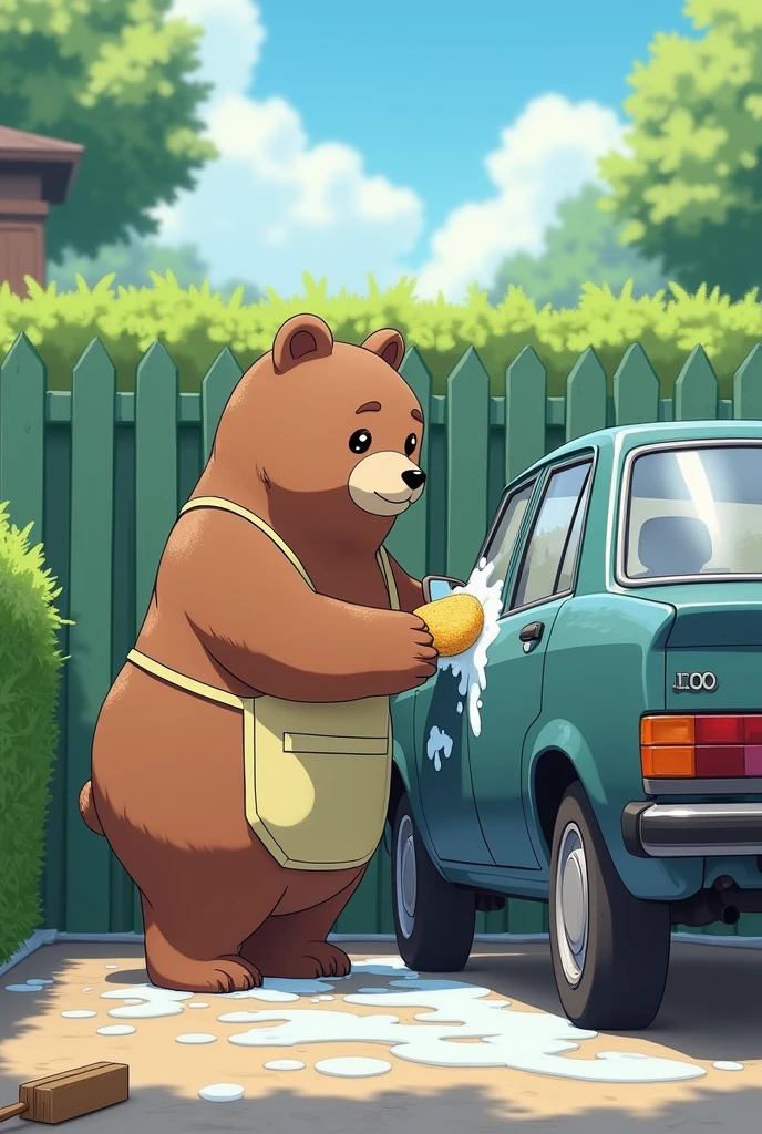 A bear washing a car in the anime contract
