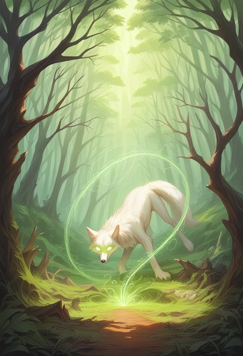 Photos of the creatures, monster, Magic Forest, The art of math, most Astonishing artwork in the world, ((No humans)),Volumetric Light, Soft and balanced colors, Forest view, grapevine, Ultra HD, 8k Octane Rendering, magic, Astonishing, Ethereal, complex, complex design, Extremely sharp, shadow, Cooler colors, Popular on CGsociety, Glowing eyes, ((best quality)), ((masterpiece)), (detailed), White fox