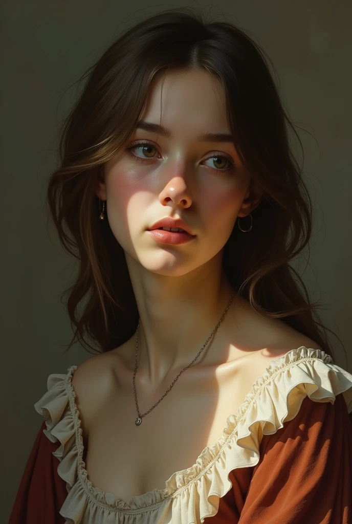 Renaissance painting of a. Woman with sad and melancholic eyes easy to draw