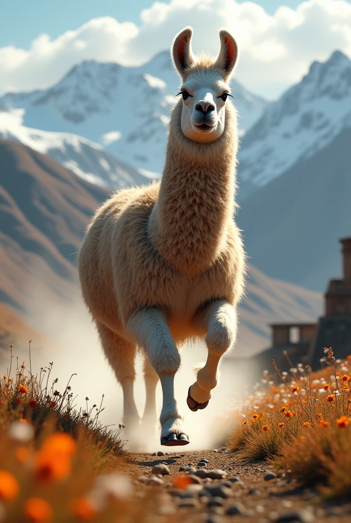 Create a legendary Peruvian llama capable of going at the speed of light