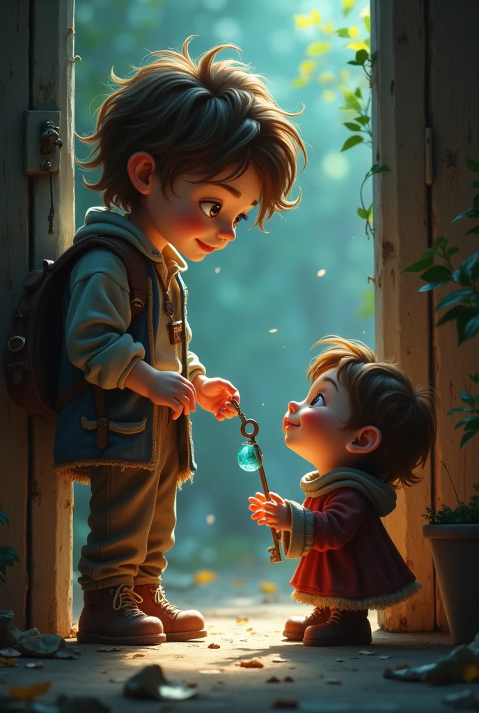 While examining the key, something peculiar happened. suddenly, A child appeared in front of me. She had brown hair that fell in soft waves., and his brown eyes reflected a warm and enigmatic depth. The boy smiled kindly and introduced himself.: &quot;Hello, My name is Leo. I&#39;m your imaginary friend.&quot;I looked at him in surprise. &quot;How do you know it&#39;s me?? How can you know about the glass key??&quot; Leo laughed softly. “I&#39;ve been waiting for this moment for a long time. I&#39;ve always been here, but only now, when the key chose you, I have been able to introduce myself. That key is special. It is the key to a magical world that exists beyond what you know..” My eyes opened even wider. “A magical world? And how do we get there??&quot; Leo nodded, “The key has the power to open a portal to that world. But first, We need to find the lock that unlocks it. It will be an adventure, But I&#39;m here to help you every step of the way..” I felt a mix of excitement and nervousness. The idea of a magical world seemed like a dream to me, But Leo seemed so real and trustworthy that I decided to trust him..
