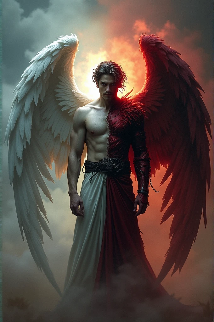 I want a person who is a man, half angel and half demon, with its wings open, I want it as my cover image