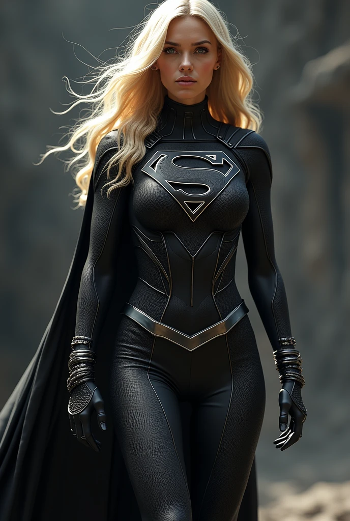 (((Simbionte Spiderman))),(((A beautiful woman with long blonde hair under the mantle of the Kryptonian Kara zor-El aka Supergirl))),(((Shield the emblem of Supergirl))),(((corset ))),(((Long black boots up to her knees))),(((With Symbiote skin running all over his skin))) Black metal bracelets))),(((Simbionte Spiderman))),(((Supergirl emblem on her chest)))