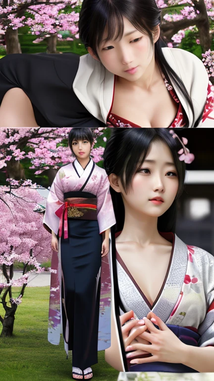 最high quality、high quality、Best image quality、8K、最high resolution、high resolution、最high quality、masterpiece、Realistic human body,Rich in details、Every detail reflects the real skin、Every detail comes to life、Realistic eyes in every detail、Every detail comes to life、Every detail comes to life、Realistic ears,Attention to detail、Realistic hair,Rich in details、Realistic hands臂,Attention to detail、Realistic hands,Attention to detail、Realistic hands指,Attention to detail、(Beautiful hands、thumb1reference4)、Realistic legs,Attention to detail、Realistic feet,Attention to detail、((Beautiful Japanese Girl))、(Japanese Models), (Japanese woman)、((1 beautiful girl))、(Black Hair)、(Straight Hair)、((whole body))、((Improved beautiful breasts、Medium chest))、(Slim fit、Slim fit)、(whole body光沢肌、White skin)、细致Realistic human body、Detailed and realistic skin、Detailed and realistic face、Detailed and realistic weapons、细致Realistic hands指、细致Realistic feet、Soft natural light、samurai kimono、maiko kimono、servant、geisha kimono、japanese kimono、Long-sleeved kimono、kimono、yukata、Japanese tradition、Samurai Residence、Japanese Garden、((Color transparent perspective(flowery kimono、Side slit hakama))、((Under the blooming cherry blossom trees(Poses that make your thighs look sexy))、Extreme close-up