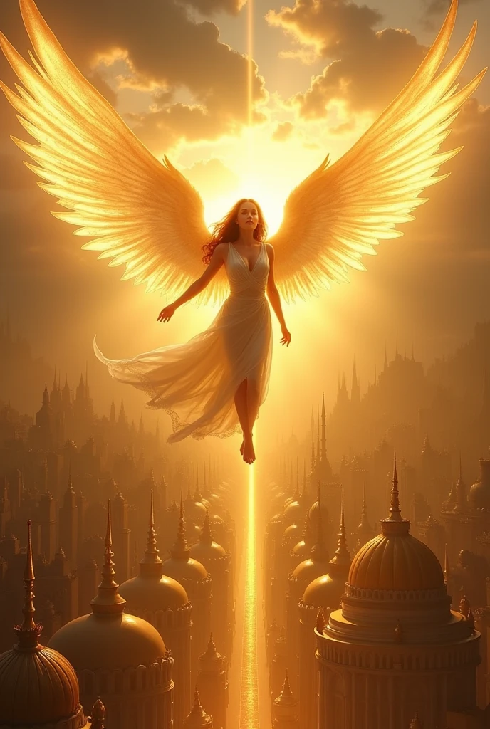 Flying on angel wings over a city of gold
