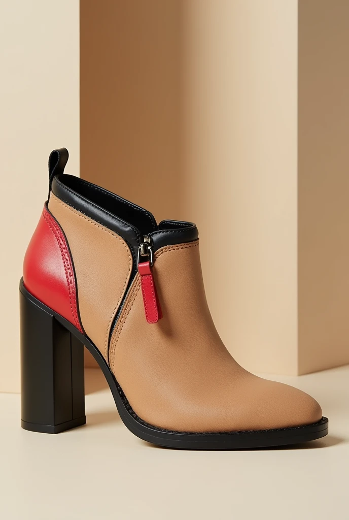 Create some beige booties, black and red