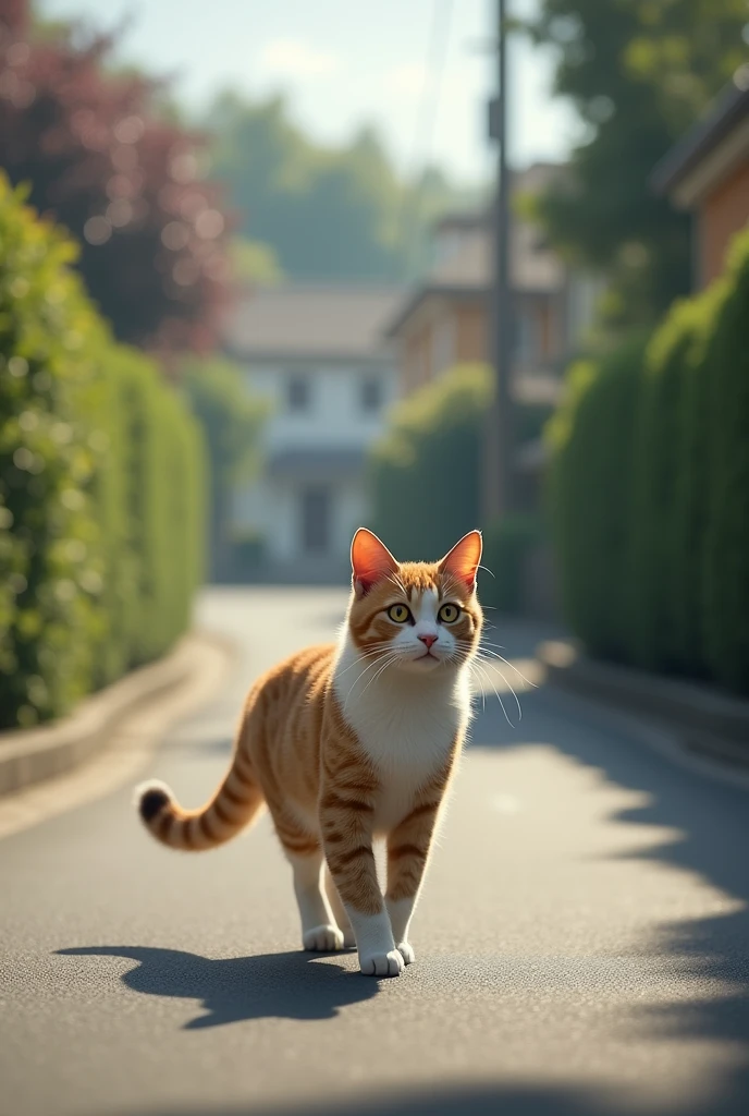 Cat walking in road