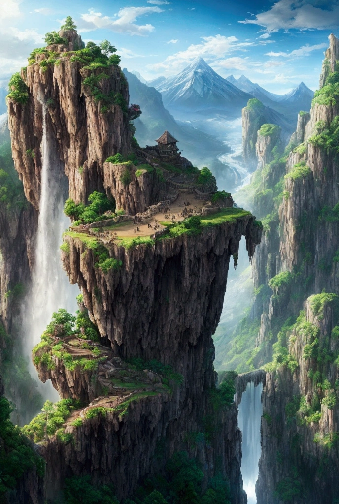 Mountain with a waterfall and a few trees in the foreground々, Impressive and fantastic landscape, an Spectacular landscapes, fantasy matte painting，cute, Fantasy Art Landscape, most Spectacular landscapes, 4K HD Matte Digital Painting, Epic fantasy landscape, Highly detailed digital art in 4K, Epic dreamy fantasy landscape, Spectacular landscapes, 4K Matte Paint, Ross Tran. Landscape Background