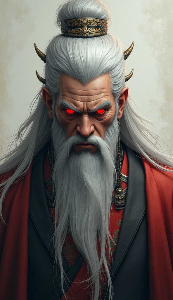 Oriental gods、Zeus、solo, High resolution, Red eyes, Very long hair, Close your mouth, masterpiece, accurate, Anatomically correct, Highest quality, Gray Hair, 