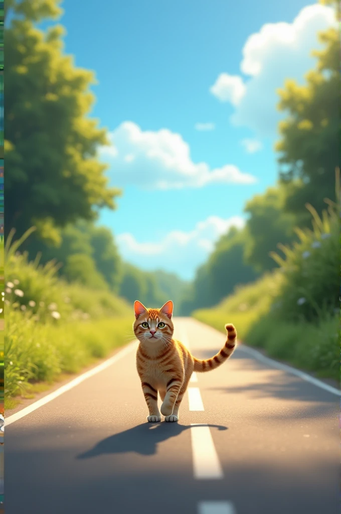 Cat walking in road