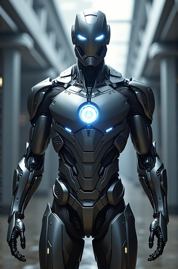 Ultron with futuristic look on chest an arc reactor