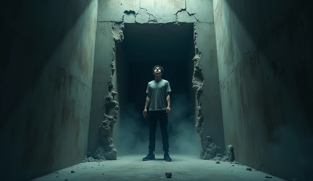 Visual of a person in a room with walls closing in]
Make it spooky. Make it vibrant and hyper realistic.