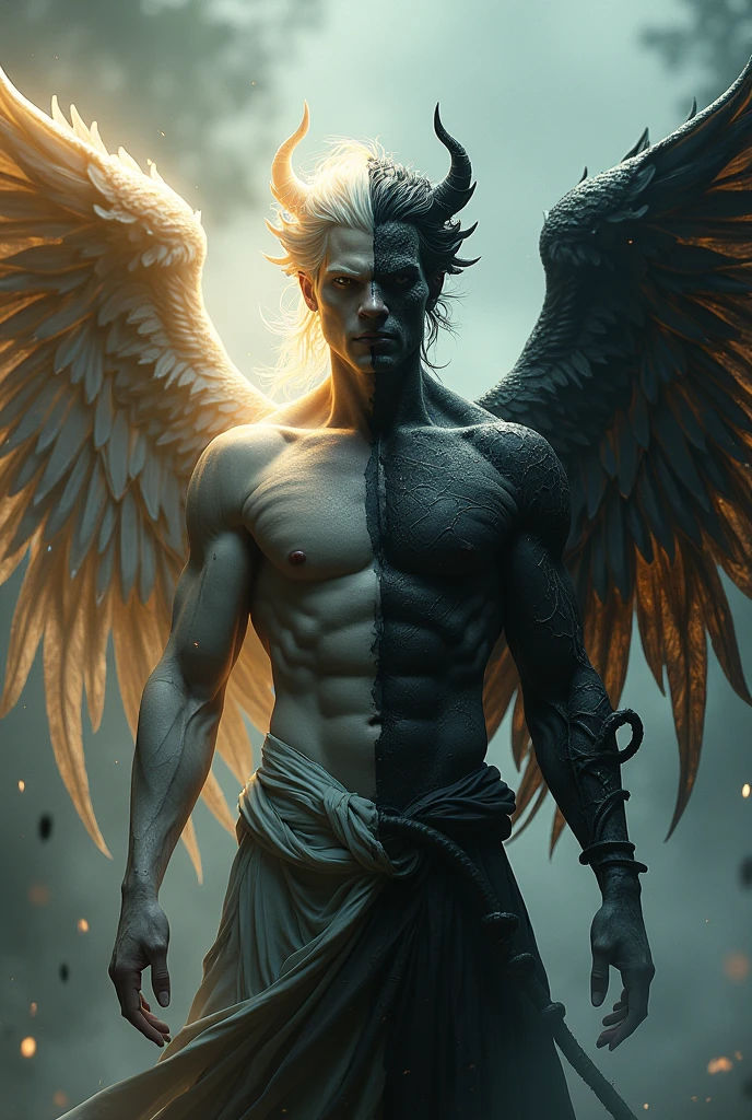 I want a person who is a man, half angel and half demon, with its wings open, I want it as my cover image for Facebook