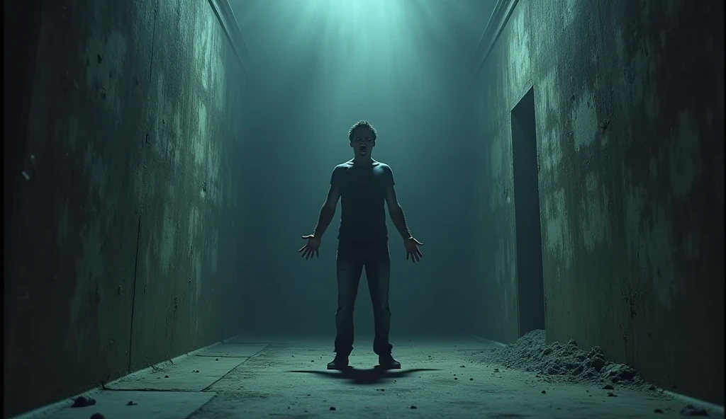 Visual of a person in a room with walls closing in]
Make it spooky. Make it vibrant and hyper realistic.