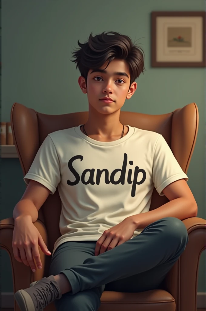 19 years boy siting in chair T shirt printed sandip name
