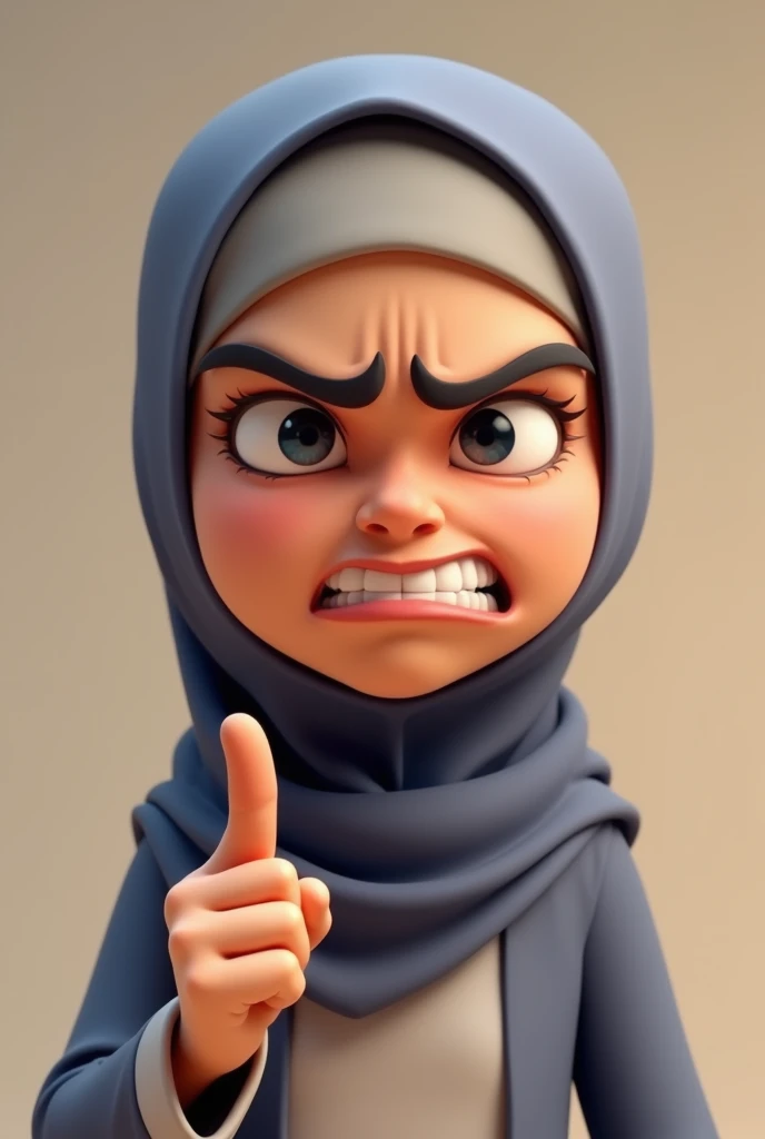One teacher angry face pointing finger wear muslimah 3d cartoon