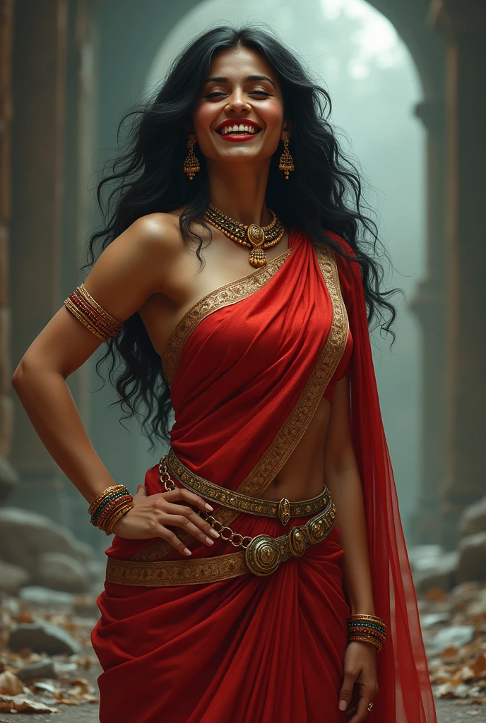Danger girl in saree and laughing