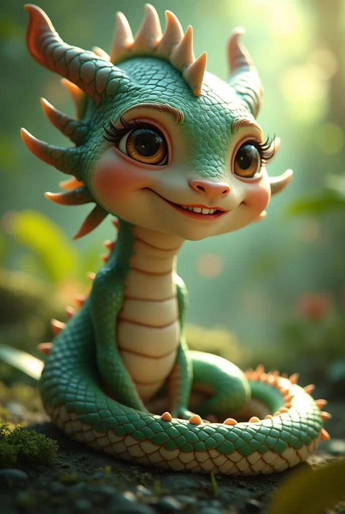 A cute young  naga girl, full body detailed, smiling with teeth exposed,