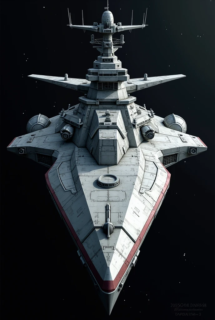 Spaceship.This ship resembles a destroyer..There is a control tower for controlling the ship..There are two turrets on the bow,It's an energy gun..There's a jet engine in the stern.
