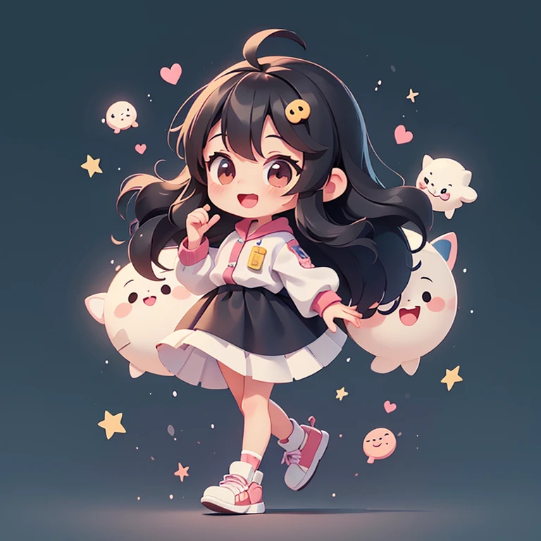 １people、Happy atmosphere，Cute Style，Cute cartoon，round background，masterpiece　Long black hair　Cute Characters　 Anime Style　The whole body is visible　Charm　High resolution　delicate　patient
