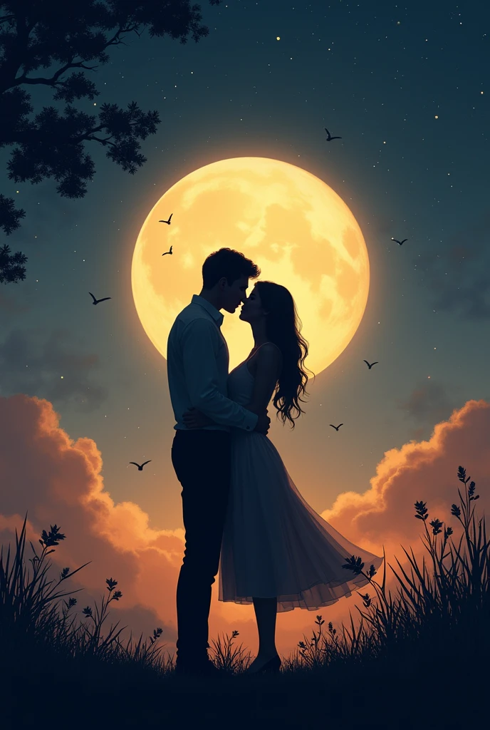 The shadow of a couple during a moonlight with warm and cozy lighting