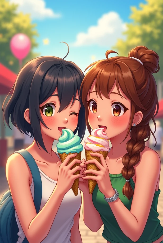A bestu and bestie eat a ice cream