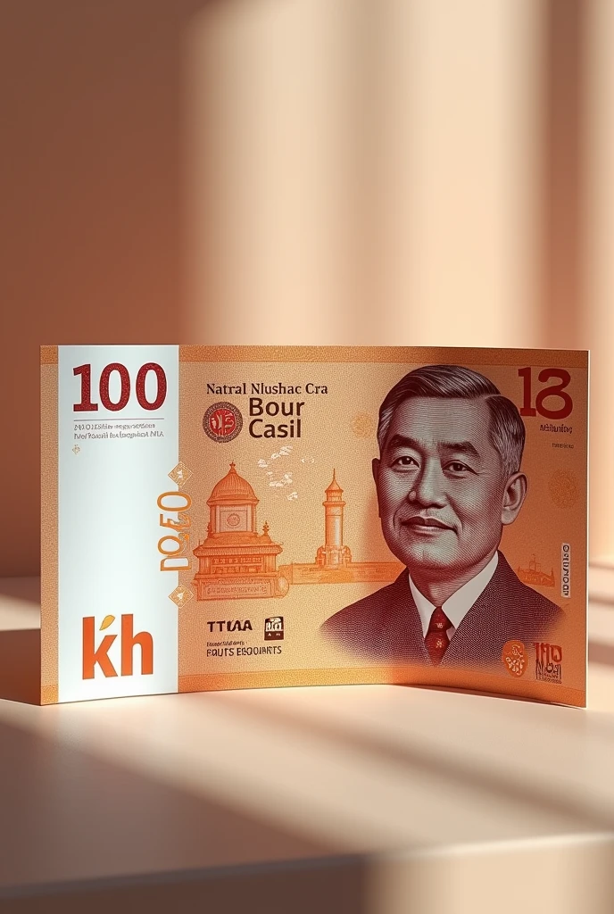 Design new Malaysia ringgit RM100 with brown white paper and sign put KH