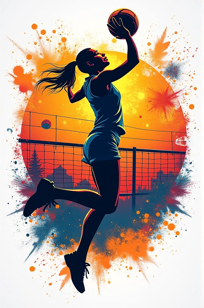 Create a t-shirt design for a volleyball team with matching colors and an eye-catching design