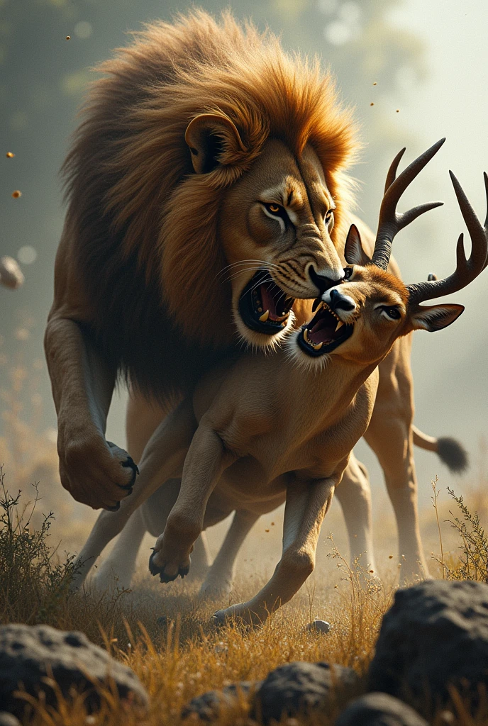 A lion killing a deer