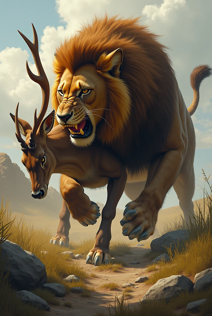 A lion killing a deer
