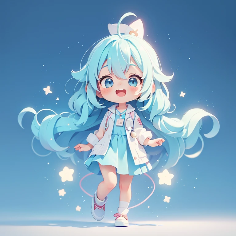 1people、Happy atmosphere,Cute Style,Cute cartoon,round background,masterpiece Fairy Long light blue hair Cute Characters Anime Style The whole body is visible Charm High resolution delicate doctor White