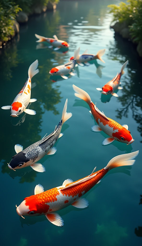 The lake is filled with fish Koi Unreal Real Image