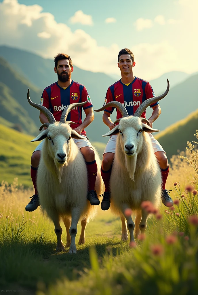 messi and Ronaldo ridding goats 