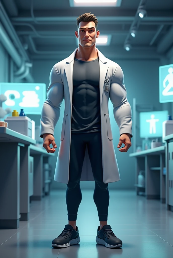 Create an animated fitness male avatar Scientist