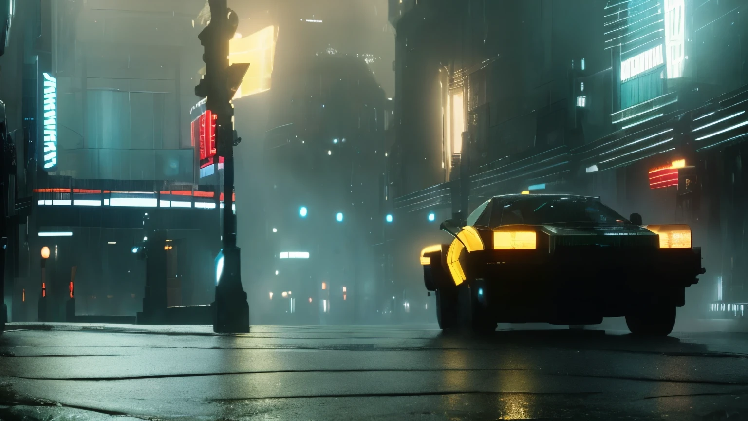 ((Best quality)), ((Masterpiece)), (highly detailed:1.3), Cyberpunk rainy street at night, cinematic, inspired by Blade Runner, inspired by syd mead, Hdr (High Dynamic Range), Ray Tracing, NVIDIA RTX, Super-Resolution, Unreal 5, Texture PBR, Post-processing, anisotrope filtering, depth of field, Maximum Clarity and Sharpness, specular maps, Ombrage de surface, Accurate Simulation of Light-Material Interaction, perfect Proportions, Rendered in octane , two tone lighting, Rule of Thirds, Grande ouverture, 8K RAW, Sous-pixel efficace, Convolution sous-pixel, light diffusion, Effet Tyndall