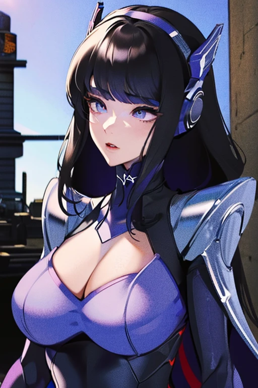 (masterpiece),(Highest quality),(Super detailed),(Best illustrations),(Best Shadow),(Absurd),(Detailed Background),(so beautiful), 16K, 8K, 4K,(Best Shadow),empty eyes,robotization,woman ,big bust,Robot Joint ,Metal skin,Black Suit,long hair,a black suit that covers the whole body,robot raiden shogun ,cyber suit,chrome body,mecha skin,metal skin