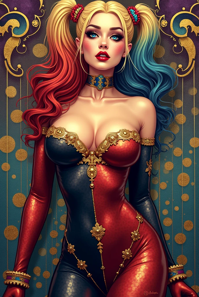 Harley Queen in the style of Gustav Klimt 