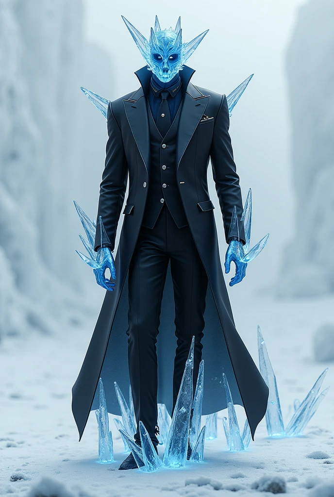 An Ice Golem wearing a black suit 

