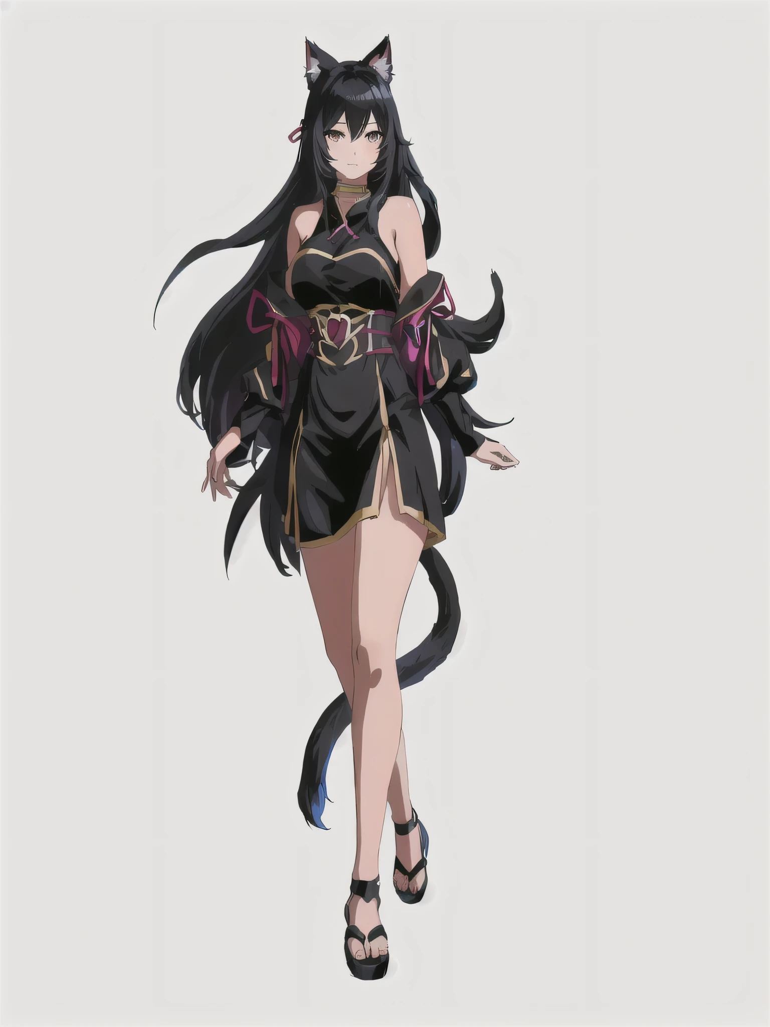 anime character of a woman in a black outfit with a cat tail, ahri, very beautiful anime cat, Attractive cat girl, nekomimi, anime catgirl, female anime character, official character art, anime girl wearing a black dress, anime moe art style, anime character, cute anime cat girl, ahri from league of legends, fox and bush
