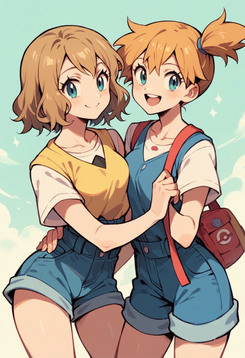 Character pokemon, girls , Misty , Serena, together, smile , friends
