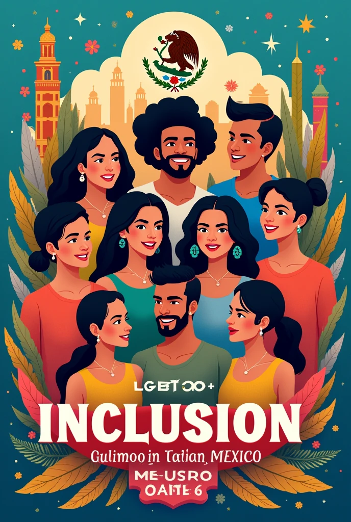 Create a poster with images and text in Spanish that promotes strategies for LGBTIQ inclusion+ in social and personal spheres of the country Mexico